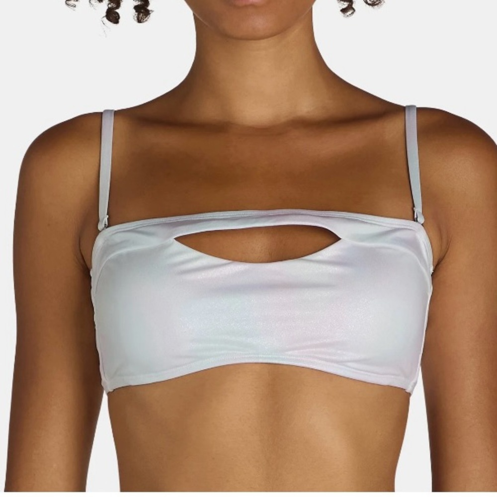 No Boundaries Cut Out Iridescent Bandeau Bikini Top, Women's Size XS (0-2) White